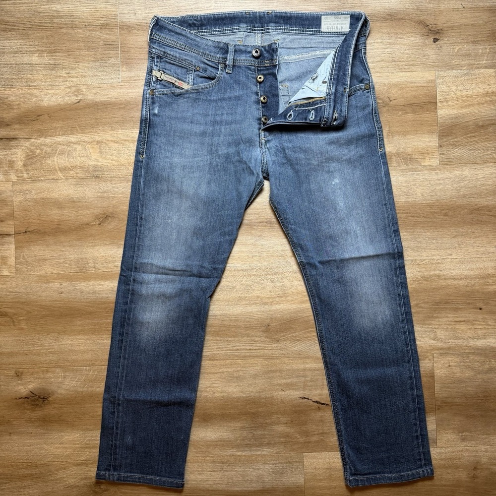 Diesel Jeans Men 29x26 Blue Belther Slim Tapered Fit Stretch Wash 0814W (Hemmed)